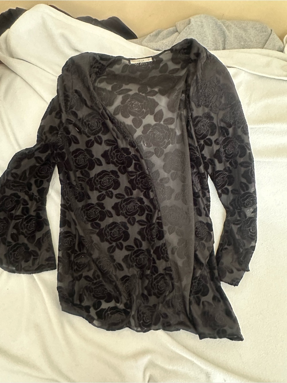 Le Lis Black Velvet Burnout Floral Sheer Top